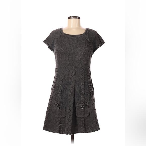 Style and Co grey cable knit a line short sleeved sweater dress, med - Picture 1 of 8